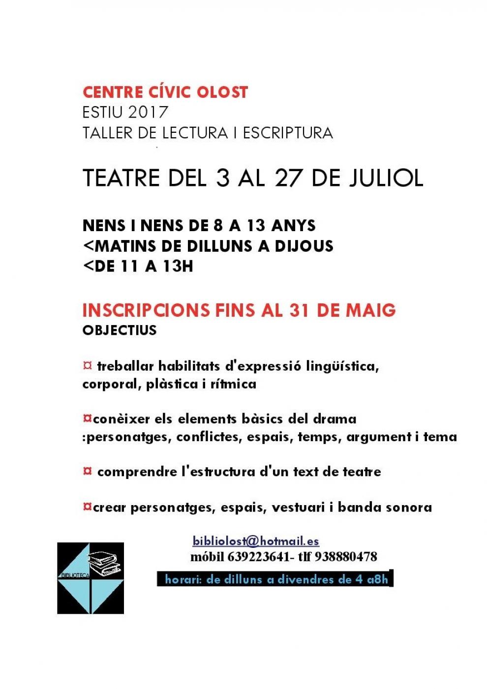 Taller de Teatre al Centre Cívic durant l'estiu.